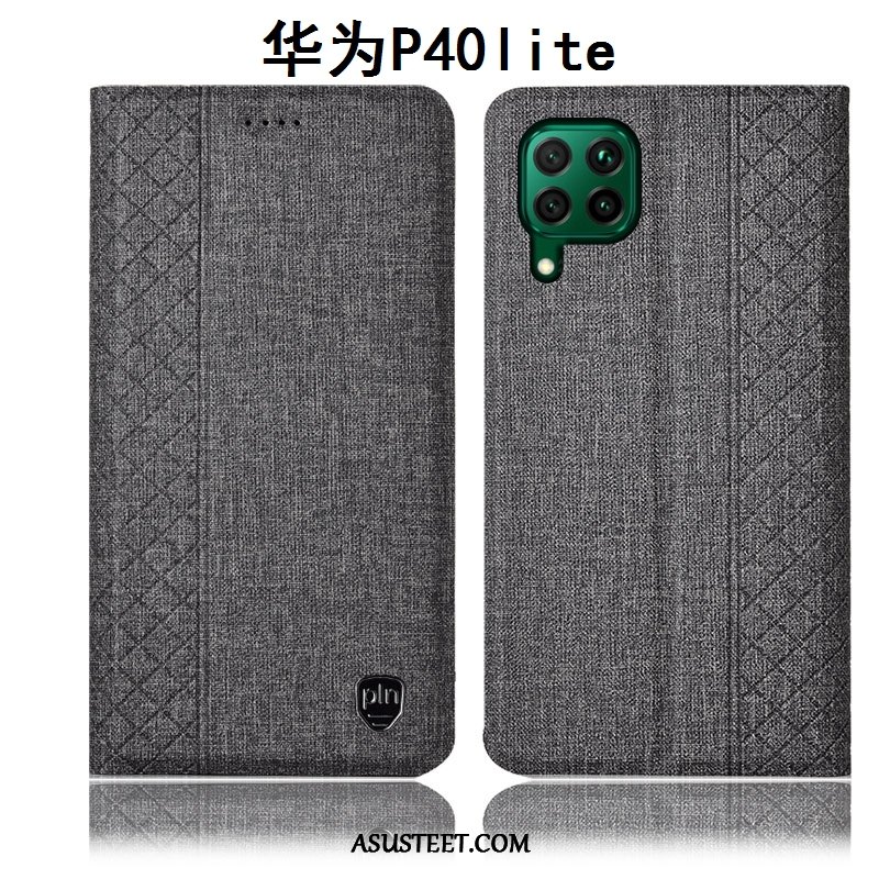 Huawei P40 Lite Kuoret Nahkakotelo Harmaa All Inclusive Pellava Murtumaton
