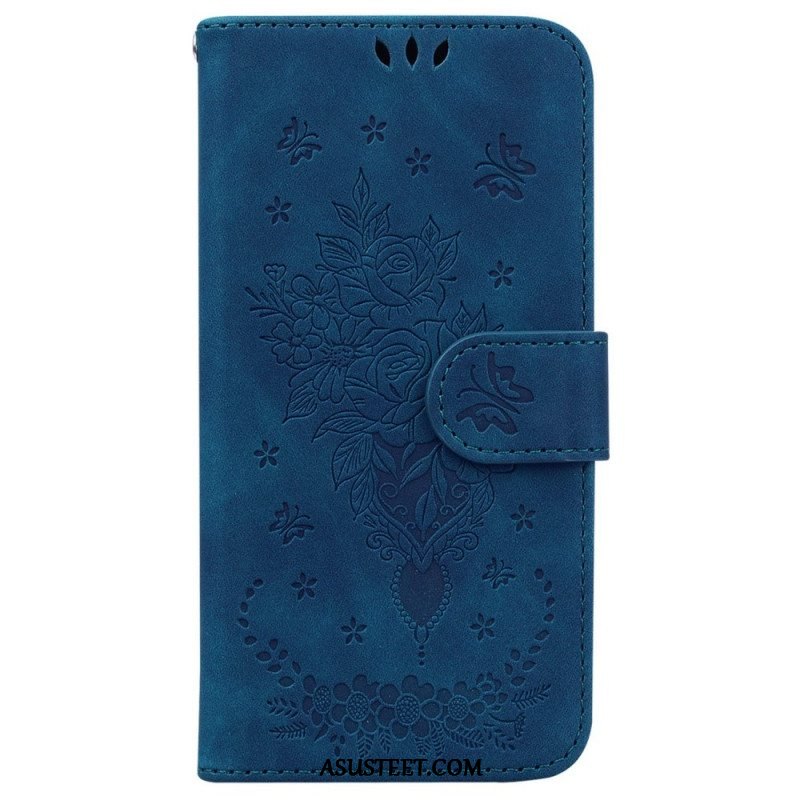 Kotelot OnePlus 10 Pro 5G Suojaketju Kuori Strappy Ruusut Ja Perhoset
