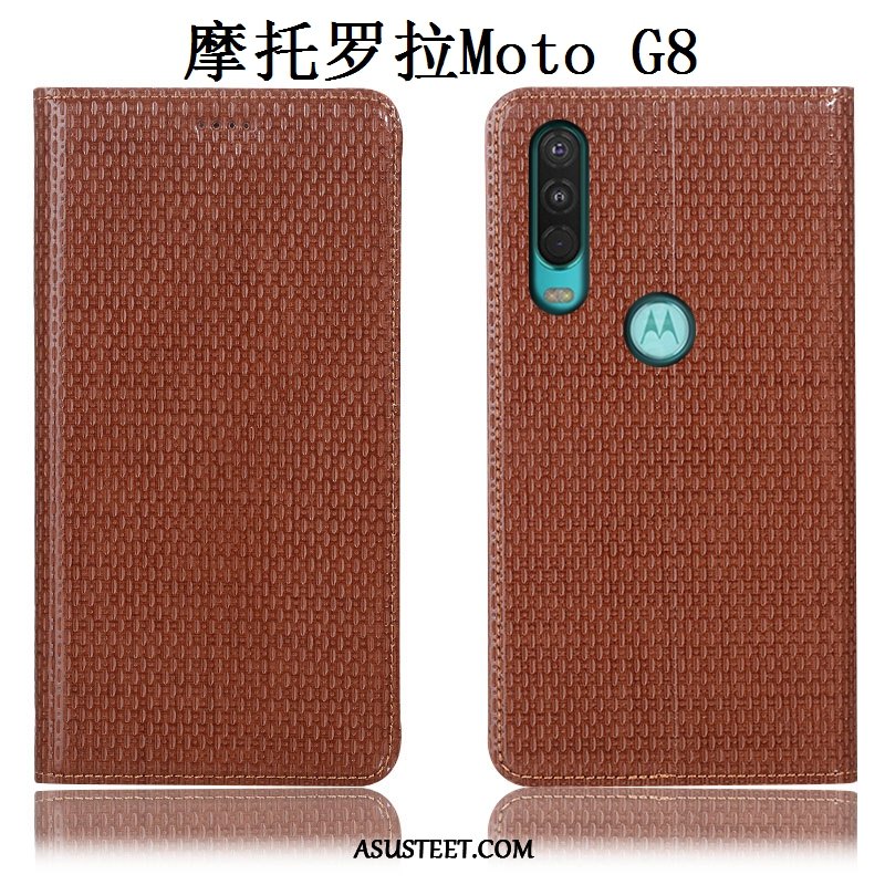 Moto G8 Kuoret All Inclusive Suojaus Kotelo Kuori Aito Nahka