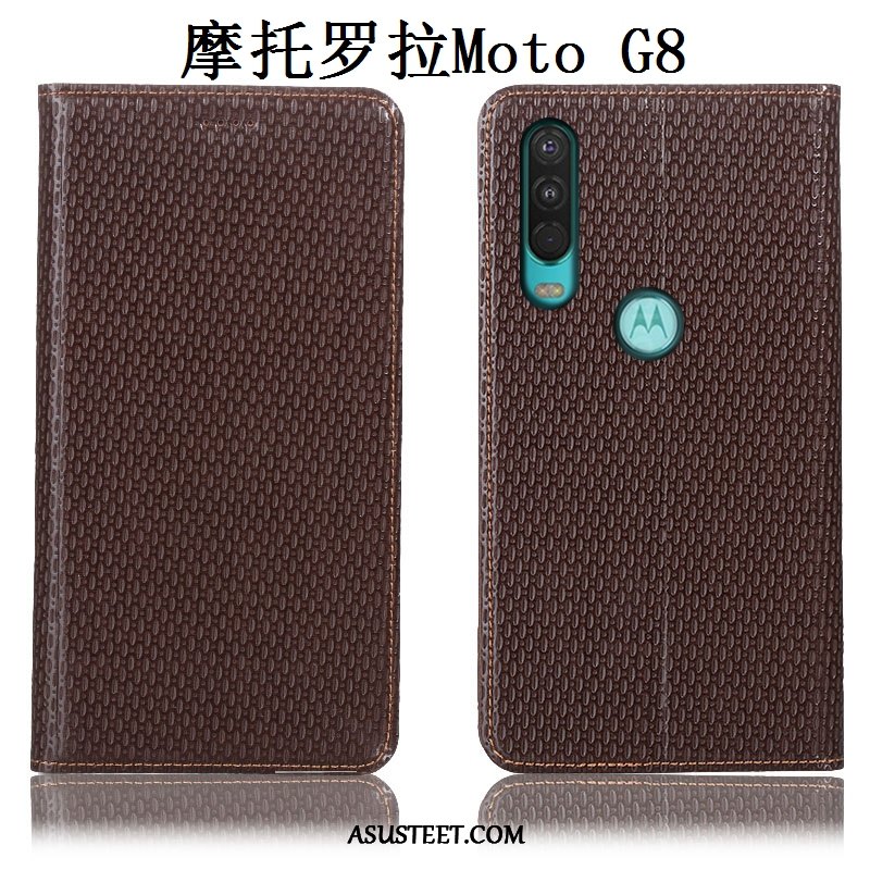 Moto G8 Kuoret All Inclusive Suojaus Kotelo Kuori Aito Nahka