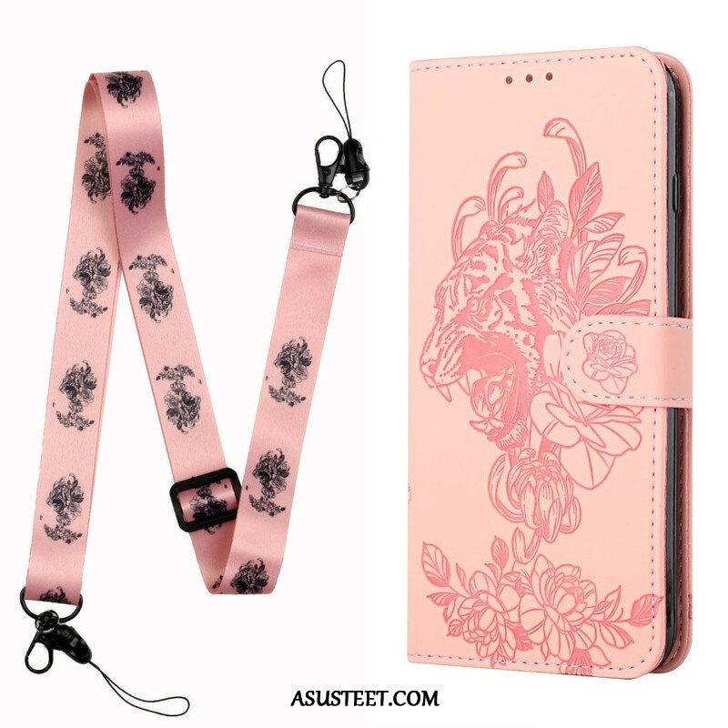 Nahkakotelo iPhone 13 Pro Suojaketju Kuori Barokki Ranneke Tiger
