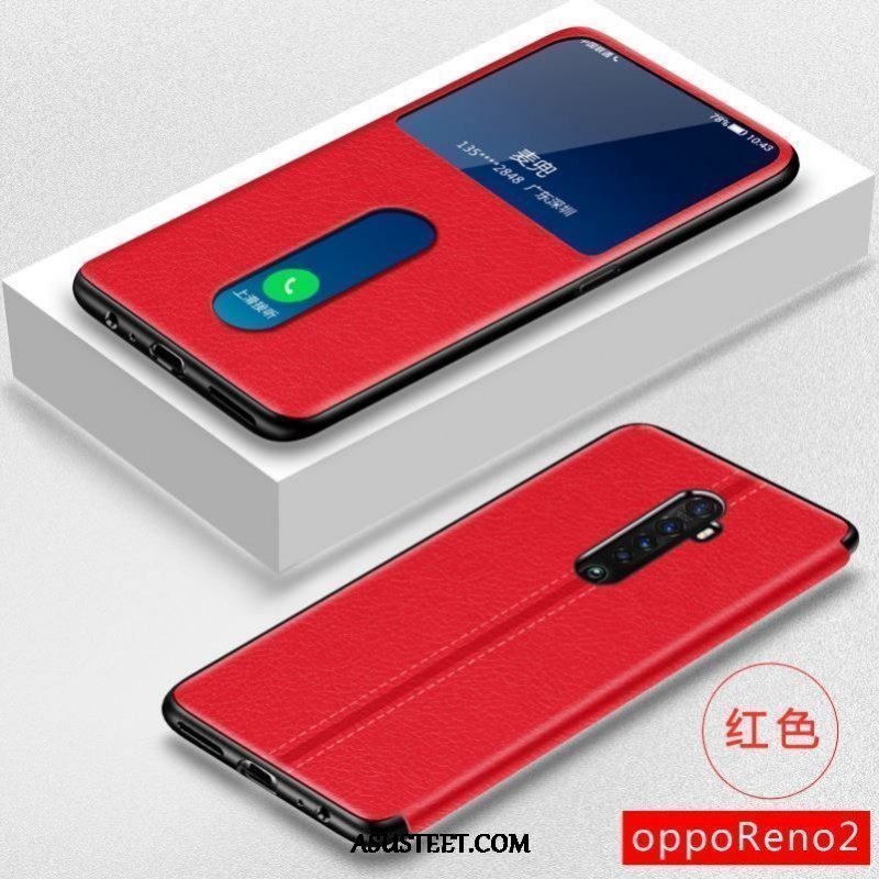 Oppo Reno 2 Kuoret Suojaus Kotelo Nahkakotelo Kuori Musta