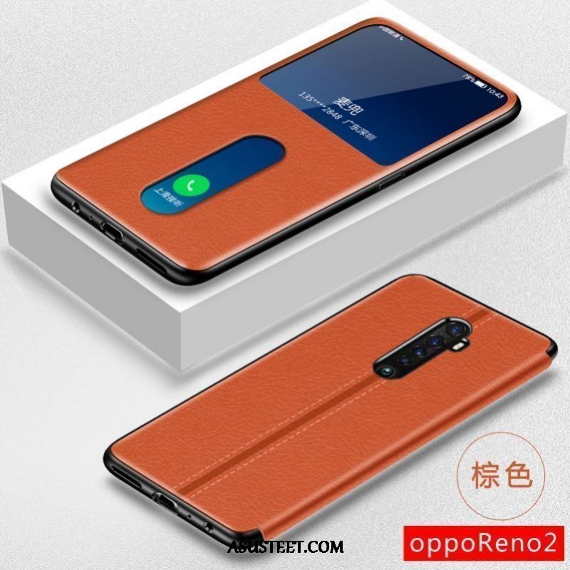 Oppo Reno 2 Kuoret Suojaus Kotelo Nahkakotelo Kuori Musta