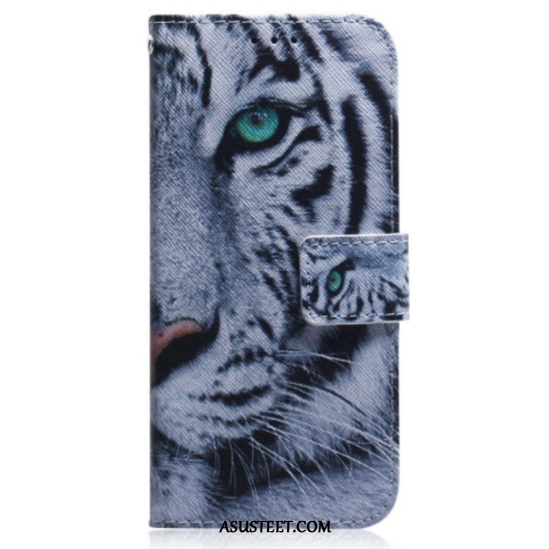 Flip Case OnePlus Nord 2T 5G Suojaketju Kuori Strappy White Tiger