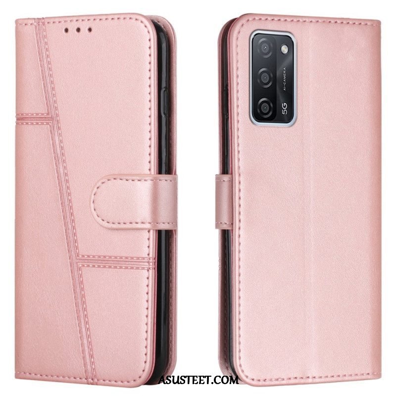 Flip Case Oppo A16 / A16s Suojaketju Kuori Strappy Geo Leather Effect