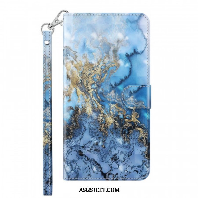 Flip Case Samsung Galaxy A13 5G / A04s Marmorimuotoilu Kaulanauhalla