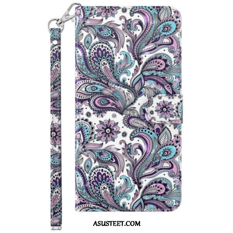 Flip Case Samsung Galaxy S23 Plus 5G Suojaketju Kuori Strappy Paisley -kuvio