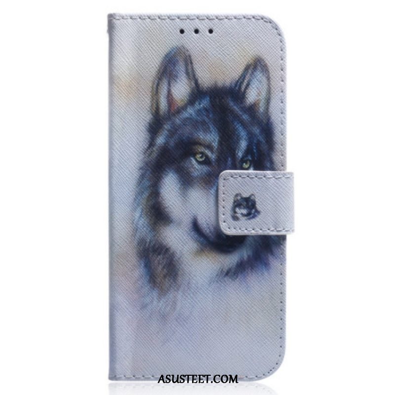 Flip Case Xiaomi 13 Suojaketju Kuori Strappy Watercolour Wolf