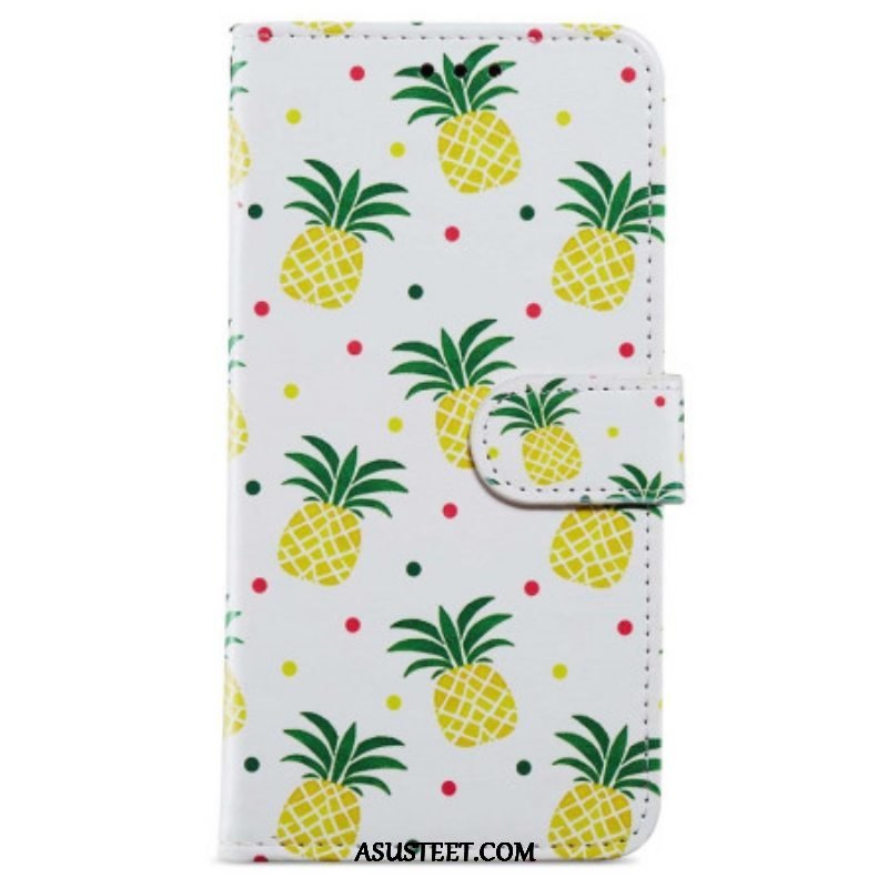 Flip Case iPhone 15 Suojaketju Kuori Ananas Hihnalla