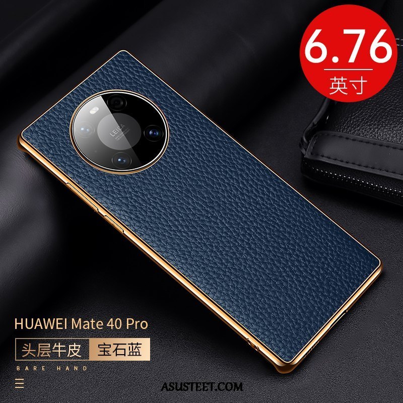 Huawei Mate 40 Pro Kuori Kuoret Lehmä Puhelimen Aito Nahka Litsi Sininen