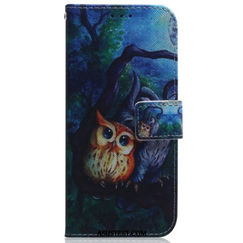 Kotelot Moto G73 5G Suojaketju Kuori Strappy Owls -maalaus