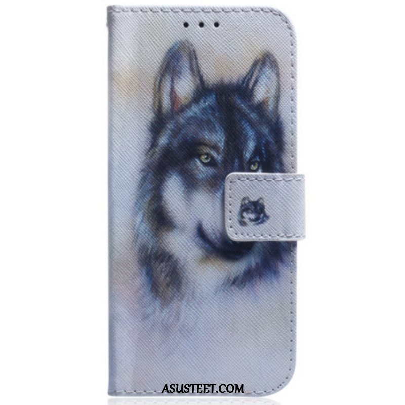 Kotelot Moto G73 5G Suojaketju Kuori Strappy Watercolour Wolf