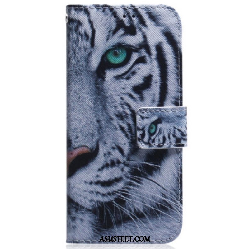 Kotelot Moto G73 5G Suojaketju Kuori Strappy White Tiger