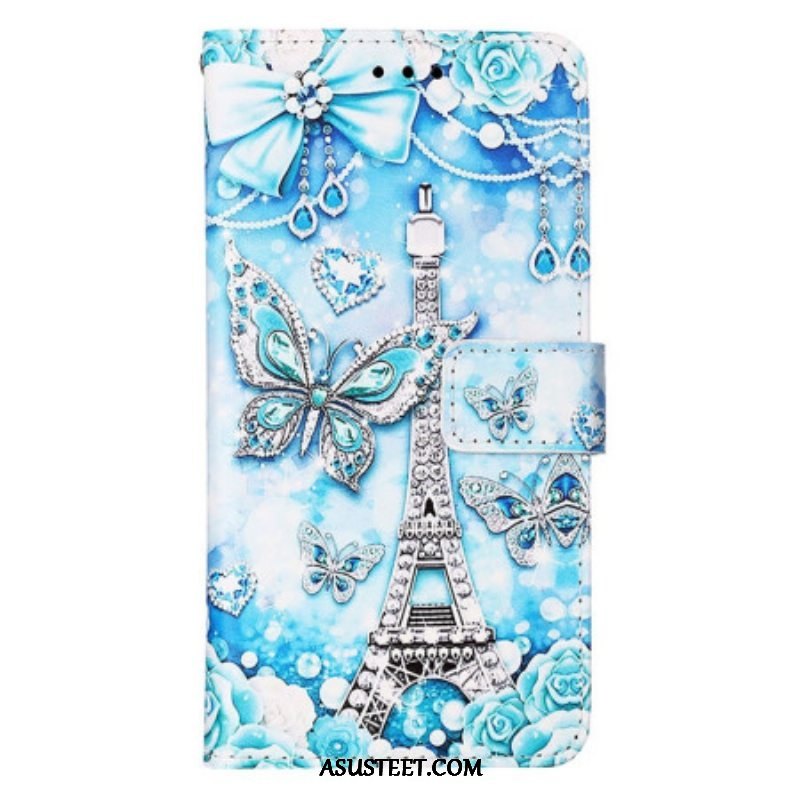 Kotelot Samsung Galaxy S23 Ultra 5G Suojaketju Kuori Eiffel-tornin Perhoshihna