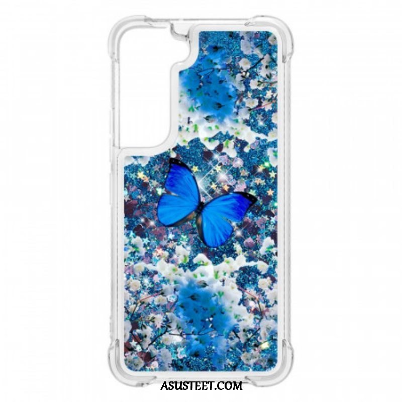 Kuori Samsung Galaxy S22 5G Glitter Blue Perhoset