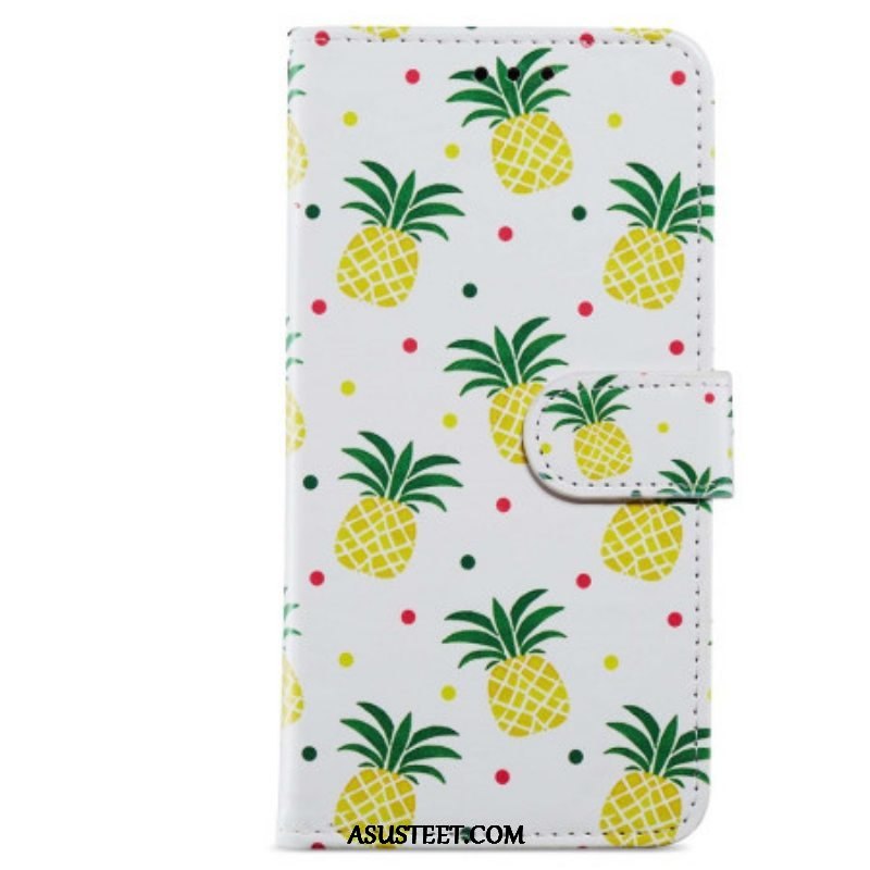 Nahkakotelo Moto G73 5G Suojaketju Kuori Strappy Ananas