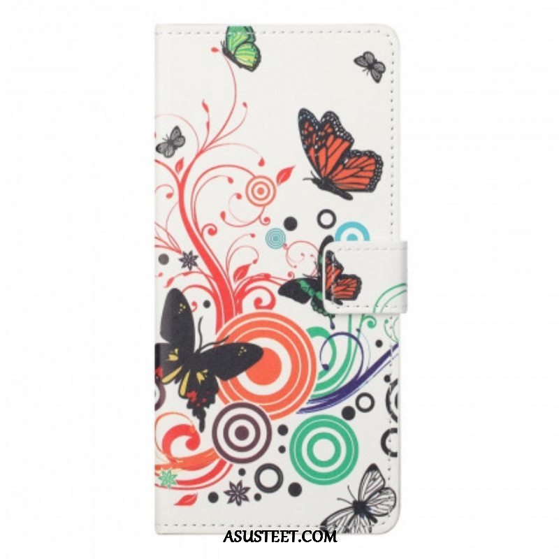 Nahkakotelo Motorola Edge 20 Pro Perhosia Ja Kukkia