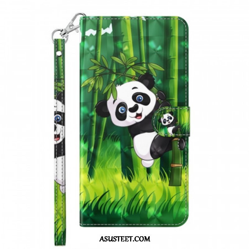 Nahkakotelo Samsung Galaxy A13 5G / A04s Panda Ja Bambu