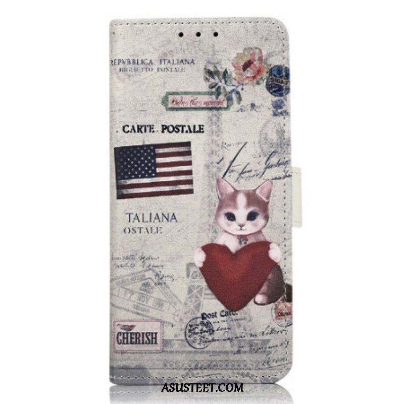 Nahkakotelo Samsung Galaxy A14 / A14 5G Traveller Cat