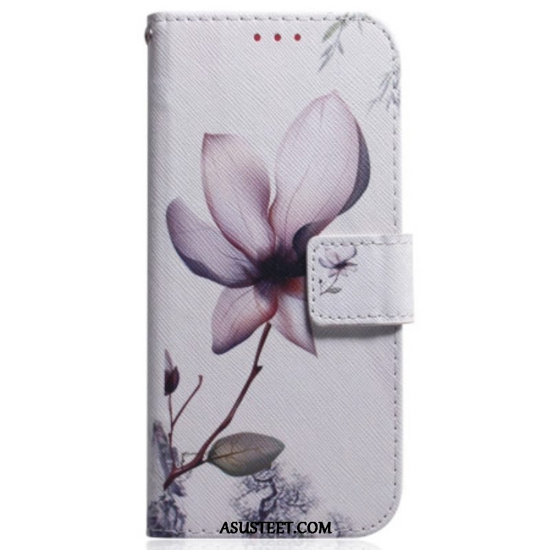 Nahkakotelo Samsung Galaxy M13 Suojaketju Kuori Vintage Strappy Flower