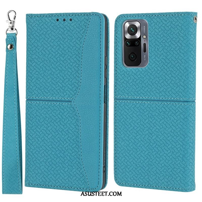 Nahkakotelo Xiaomi Redmi Note 10 Pro Suojaketju Kuori Strappy Woven Leather Style