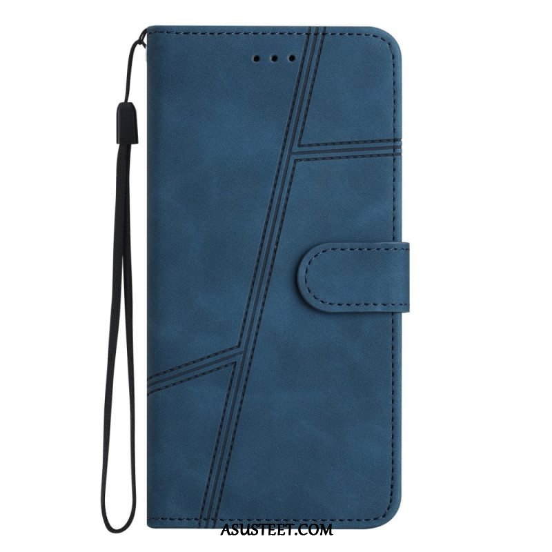 Nahkakotelo Xiaomi Redmi Note 12 5G Suojaketju Kuori Strappy Geometric Leather Style