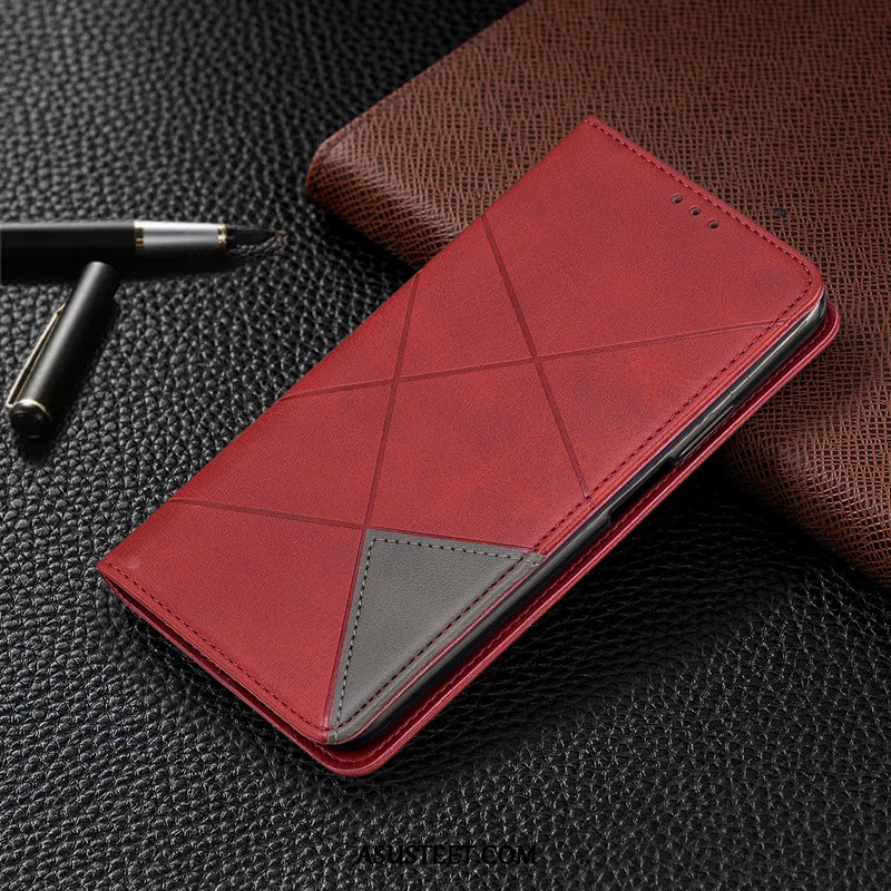 Redmi Note 9 Kuoret Nahkakotelo Kuori Salkku Punainen Puhelimen