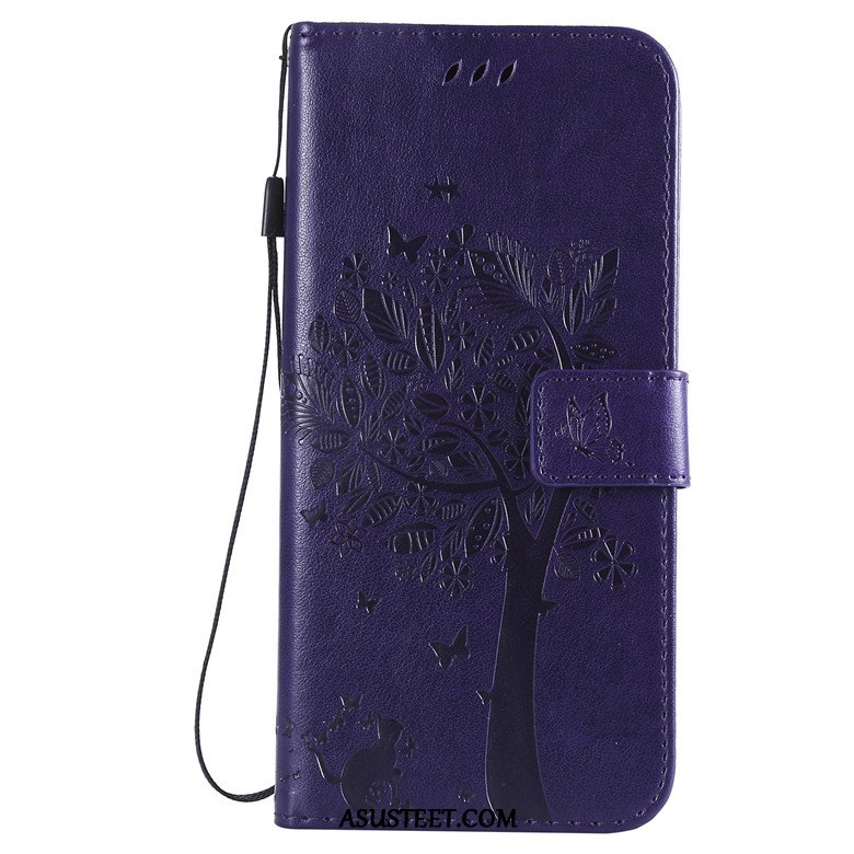 Samsung Galaxy A41 Kuori Kuoret Suojaus Violetti Puu Nahkakotelo