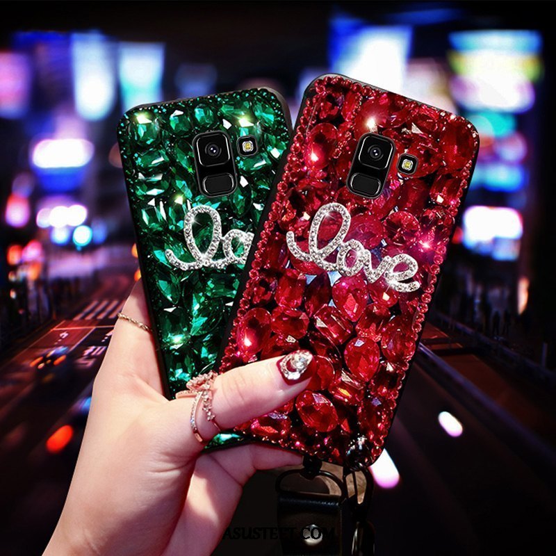 Samsung Galaxy J6 Kuoret Punainen Rhinestone Inlay Puhelimen Kuori Tähti