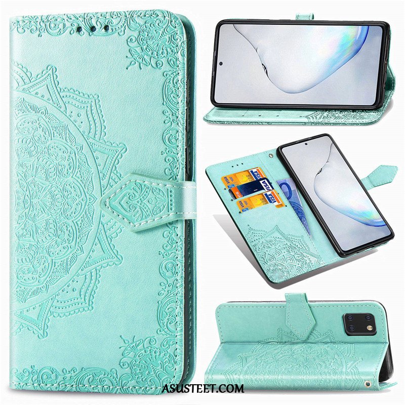 Samsung Galaxy Note 10 Lite Kuori Kuoret Kiinteä Väri Vihreä Kohokuviointi Kukka Kotelo