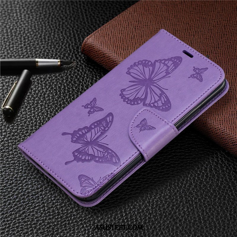 Xiaomi Mi Note 10 Kuoret Nahkakotelo Violetti Perhonen Pieni Kiinteä Väri