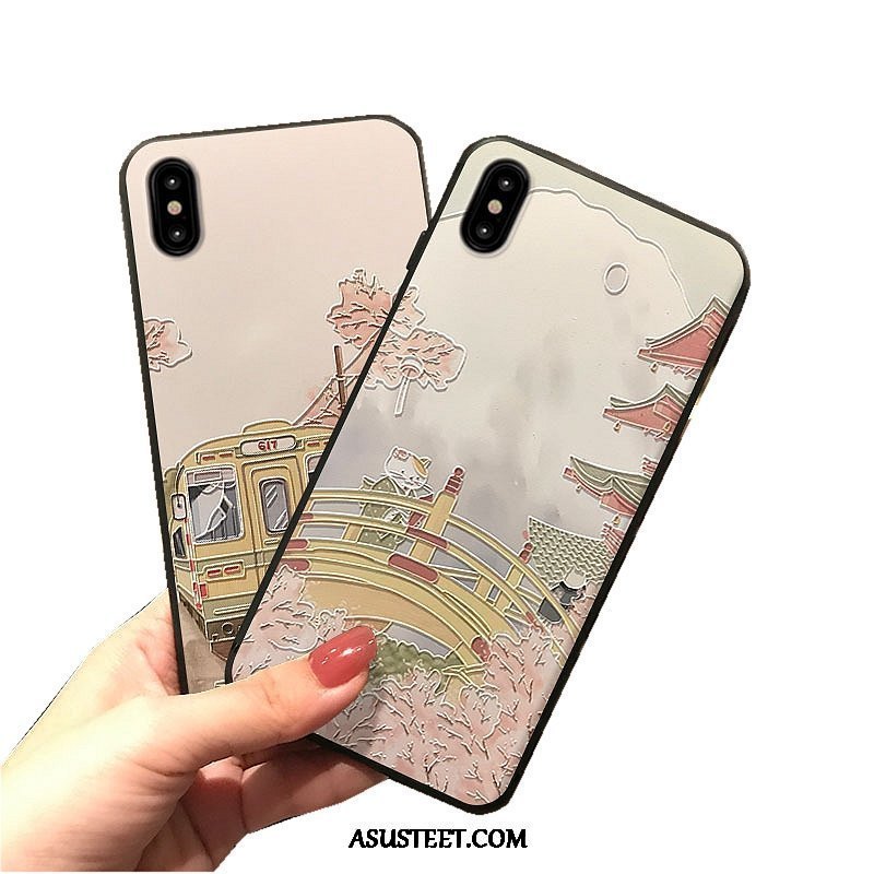 iPhone Xs Max Kuoret Puhelimen Kuori Kohokuviointi Kirsikka Valkoinen